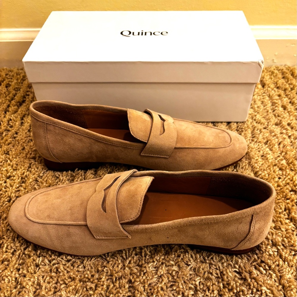 NWOT Quince Italian Suede Penny Loafers